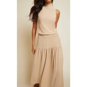 Nation LTD Margot Sleeveless Mock Neck Maxi Dress Toasted Marshmallow Boho Sz S